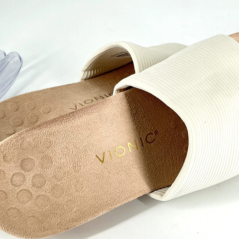 Vionic Size 8 Cream Slide Sandals  Orthopedic Arch Support Comfort Renie Knit